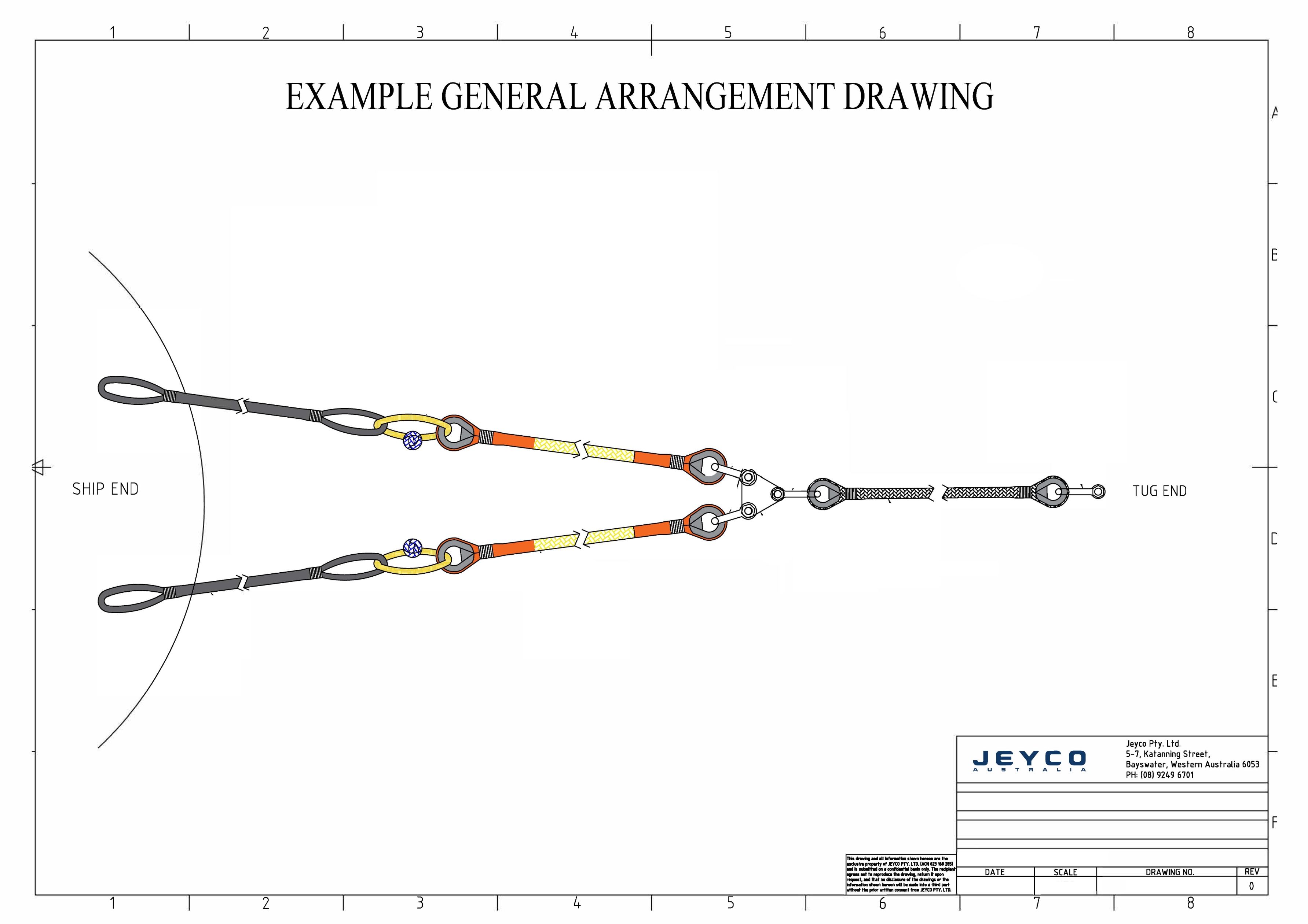 Example general arrangement drawing of a ship-to-tug towing bridle assembly
