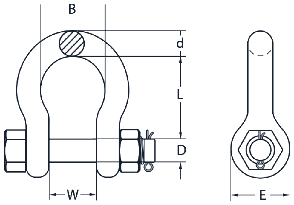 grade s safety bow shackle galvanised dimension diagram