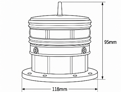 JEY-LS-C dimension drawing: height 95 mm, base diameter 118 mm