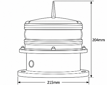 JEY-LS-H dimension drawing: height 204 mm, base diameter 215 mm