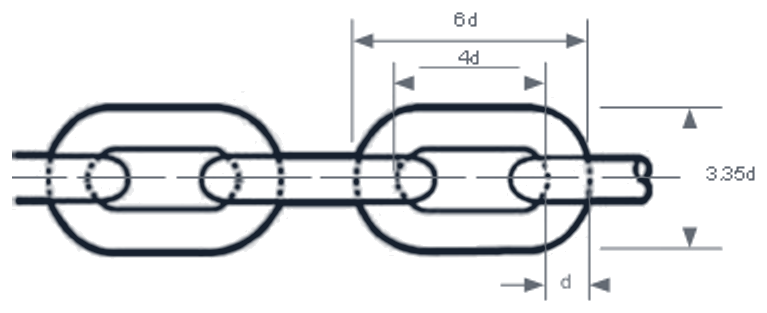 studless chain dimension diagram